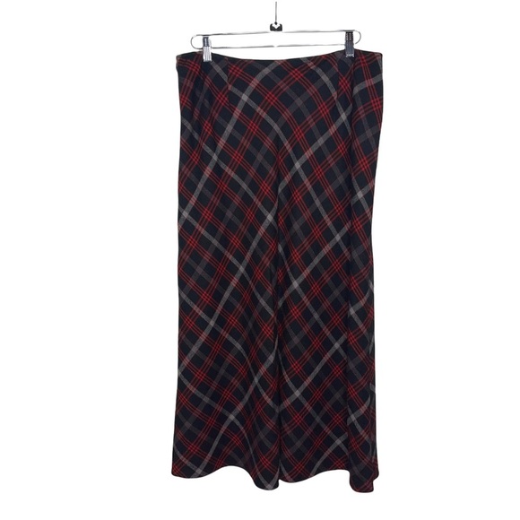 CRAZY HORSE BY LIZ CLAIBORNE Black & Red Plaid Wool Style Skirt w Side Zip 14 - Picture 3 of 6